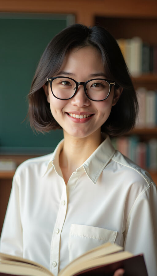 교실에서 책을 들고 있는 선생님