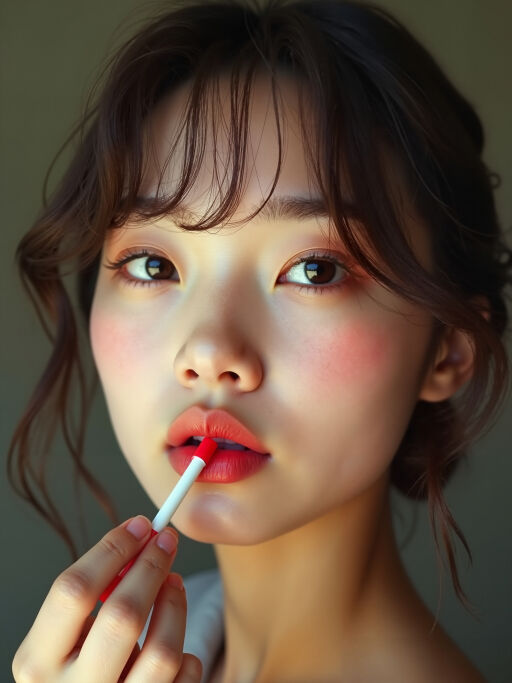 틴트를 바르고 있는 여성