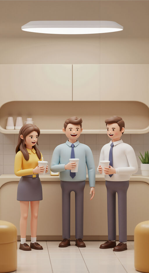 커피들고 얘기하는 직장인