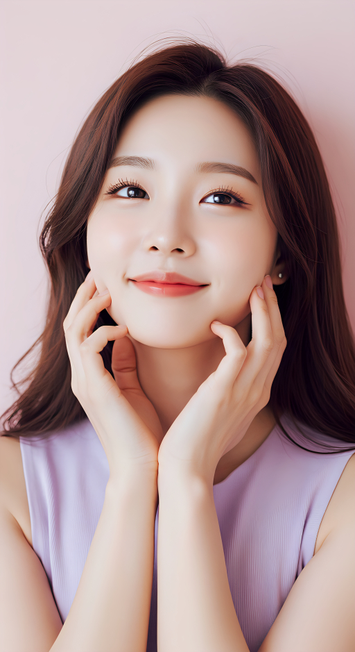 얼굴에 손을 얹은 젊은 여성