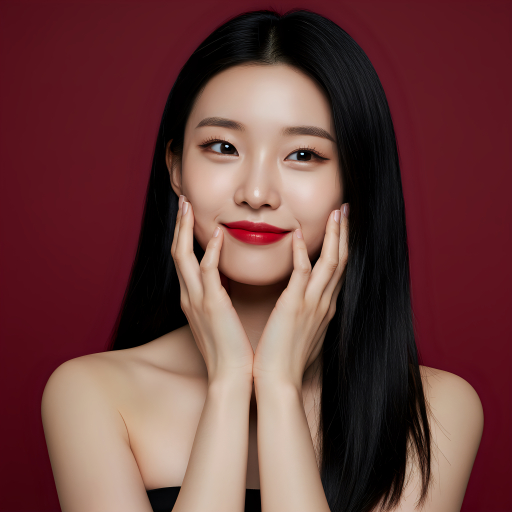 빨간 입술을 가진 젊은 여성