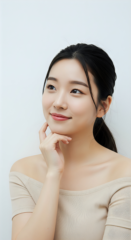 젊은 여자가 시선을 피하는 모습