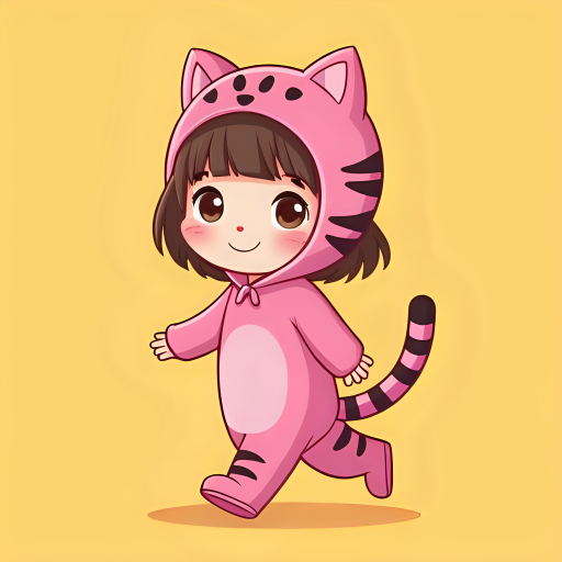사자 의상에 입은 귀여운 소녀