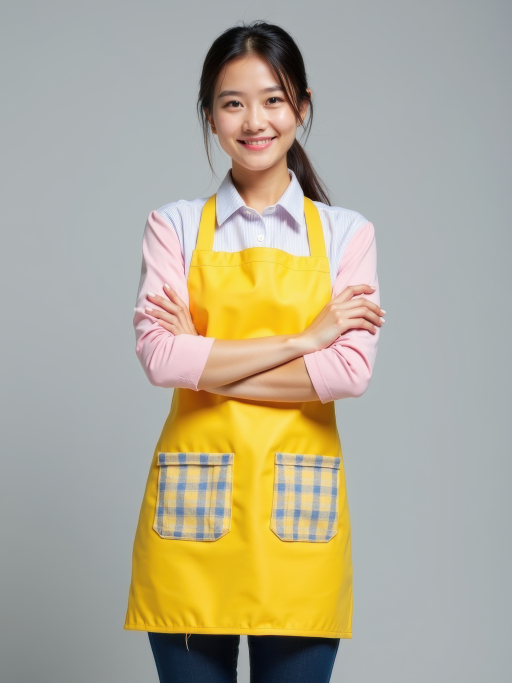 주머니 달린 노란 앞치마