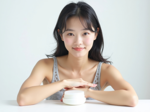 크림을 바른 젊은 여성