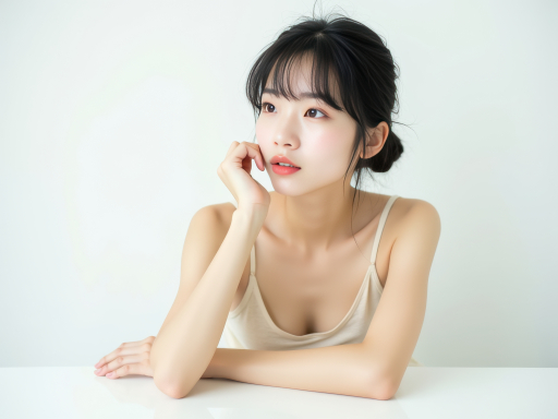 젊은 여자가 앉아 있는 모습