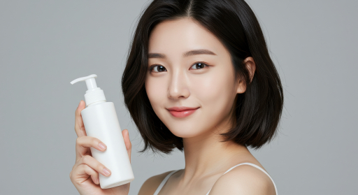비누 디스펜서를 들고 있는 젊은 여성