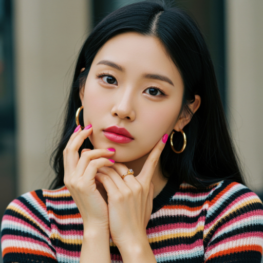 분홍 네일의 여성