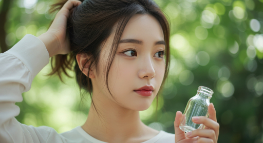 공원에서 병을 들고 있는 젊은 여성