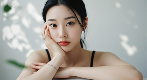 카메라를 응시하는 젊은 여성