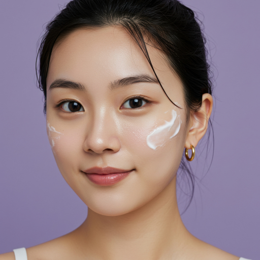 젊은 여자가 크림을 바르는 모습