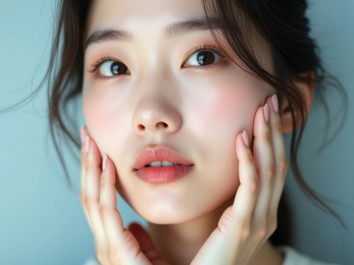 얼굴에 손을 얹은 젊은 여성