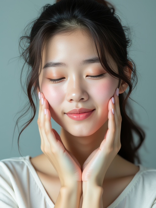 얼굴에 손을 얹은 젊은 여성