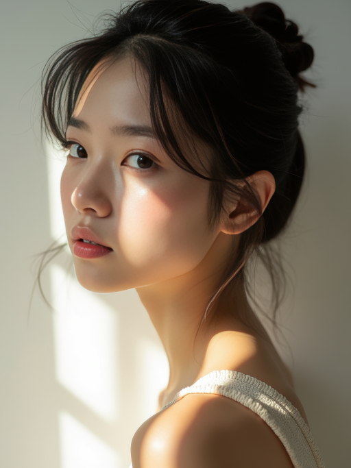 햇빛 아래 젊은 여성