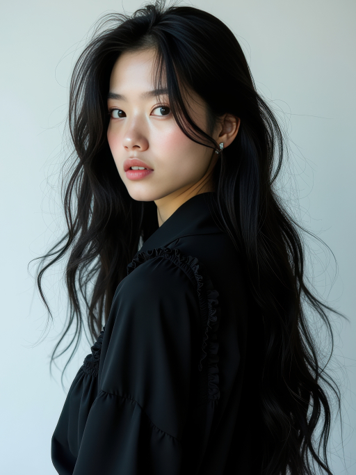 검은 드레스를 입은 젊은 여성