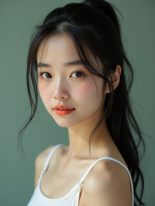 긴 검은 머리의 젊은 여성.