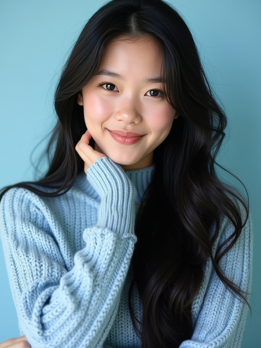 긴 검은 머리의 젊은 여성