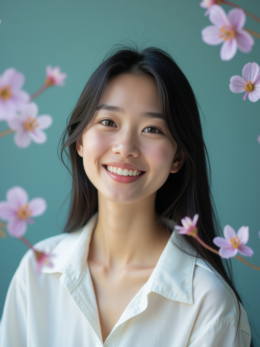 꽃을 가진 젊은 여성