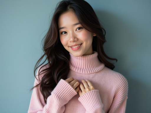 분홍 스웨터 입은 젊은 여성