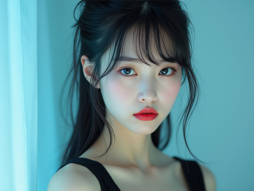 빨간 입술의 젊은 여성