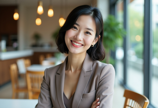 정장 입은 미소 짓는 여성