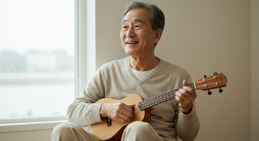 노인, 우쿨렐레 연주
