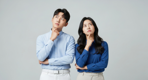 두 사람이 위를 올려다보고