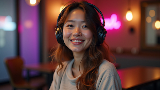 헤드폰을 쓴 젊은 여성
