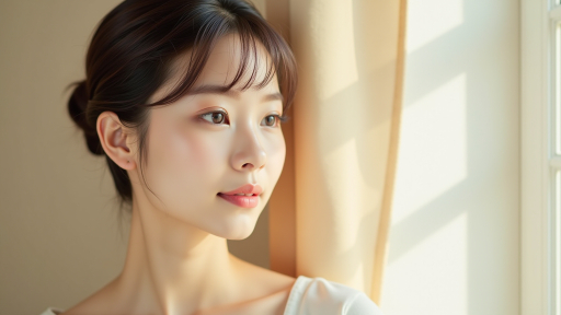 햇빛 아래 젊은 여성