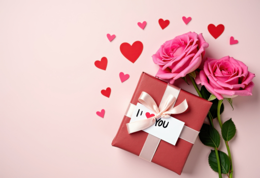 장미와 함께 있는 빨간 상자