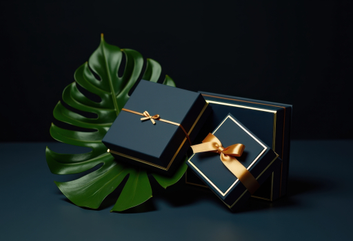 금색 디테일의 어두운 상자