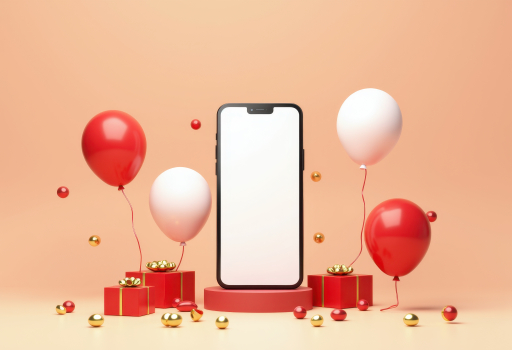 풍선과 함께 미니멀리스트 제품 전시