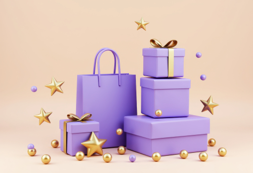 별 장식 보라색 선물 상자