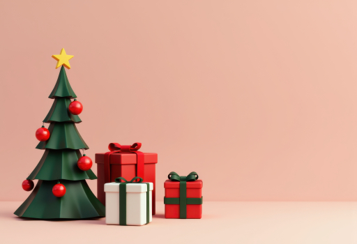 선물 상자와 함께 장식용 작은 크리스마스 트리