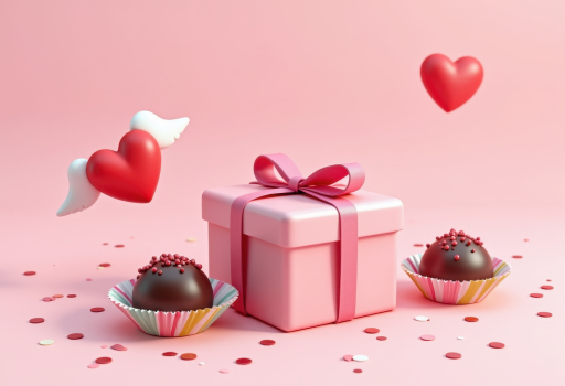 초콜릿 트러플이 들어있는 분홍 선물 상자