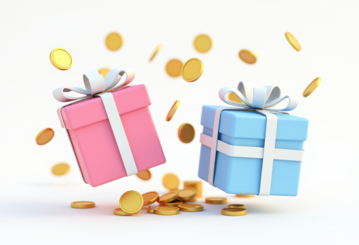 동전과 함께 선물 상자