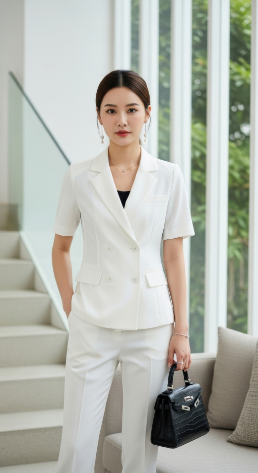 흰색 정장 입은 여성