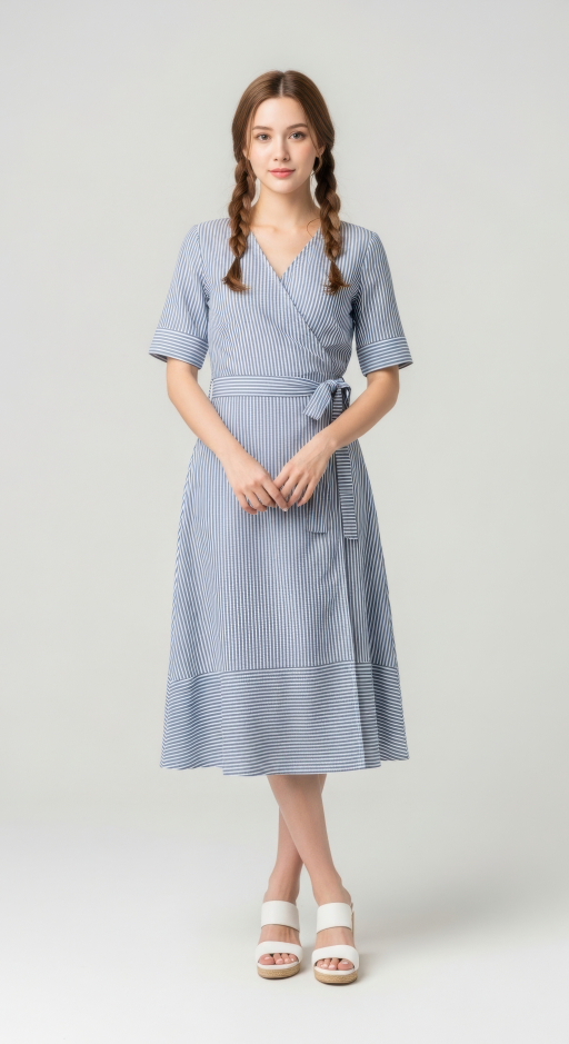 네온색 줄무늬 랩 드레스