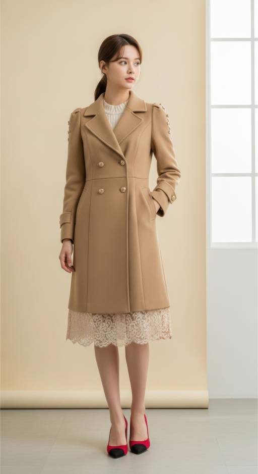 베이지 코트 입은 여자