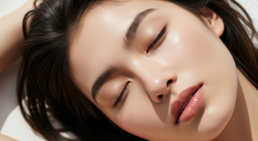 눈을 감은 여성의 클로즈업.