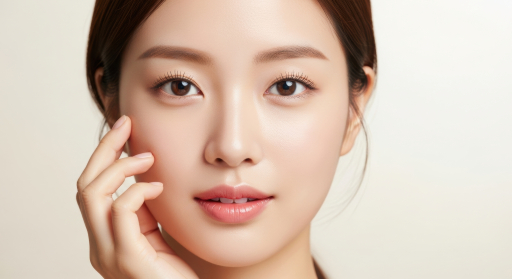 얼굴에 손을 얹은 아름다운 여성.