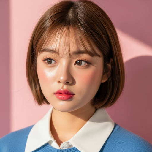 파란 스웨터 입은 젊은 여성