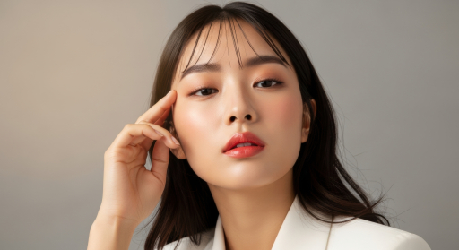 빨간 입술의 젊은 여성