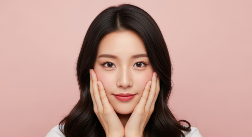 얼굴에 손을 얹은 젊은 여성