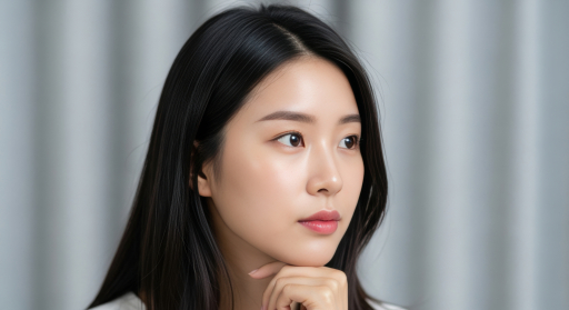 젊은 여자가 생각에 잠겨 있네