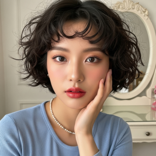 빨간 입술의 젊은 여성