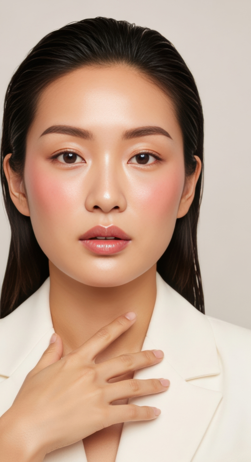 흰색 정장 차림의 아름다운 여성