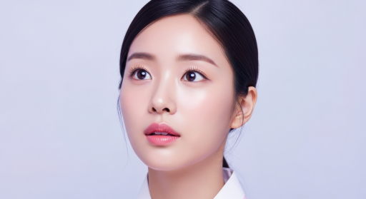 젊은 여자가 위를 올려다보고 있다