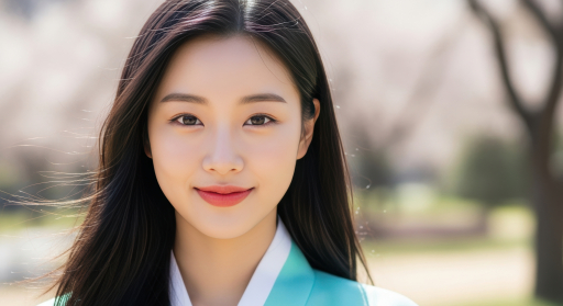 전통 한복을 입은 젊은 여성