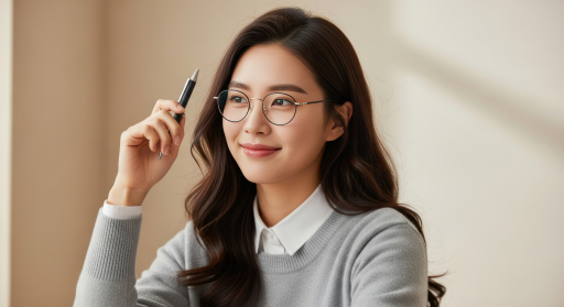 연필을 들고 있는 여성